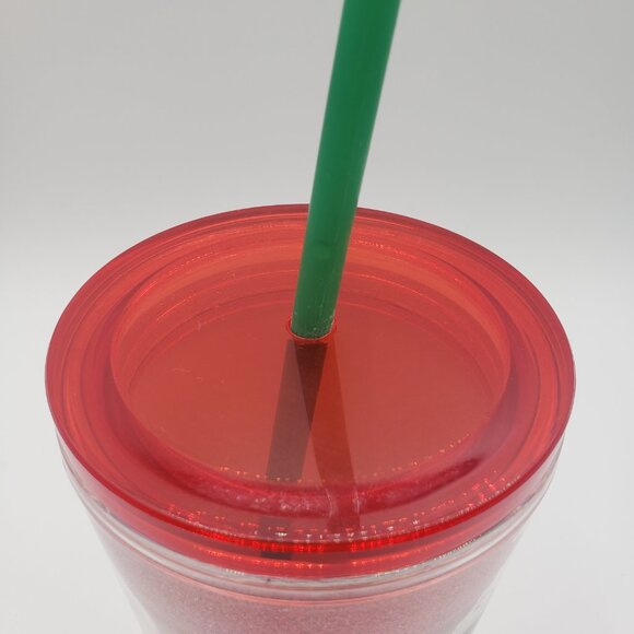 Starbucks Holiday Red Glitter 16 oz. Cold Cup Travel Tumbler With Straw EUC - Picture 4 of 5